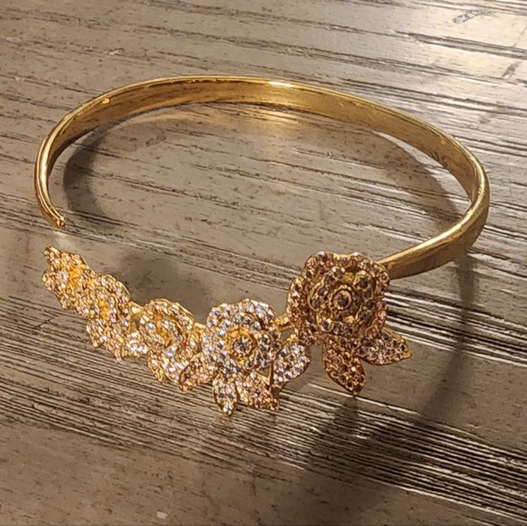 Sterling Forever Jewelry - Adjustable Gold Rose Bangle Bracelet